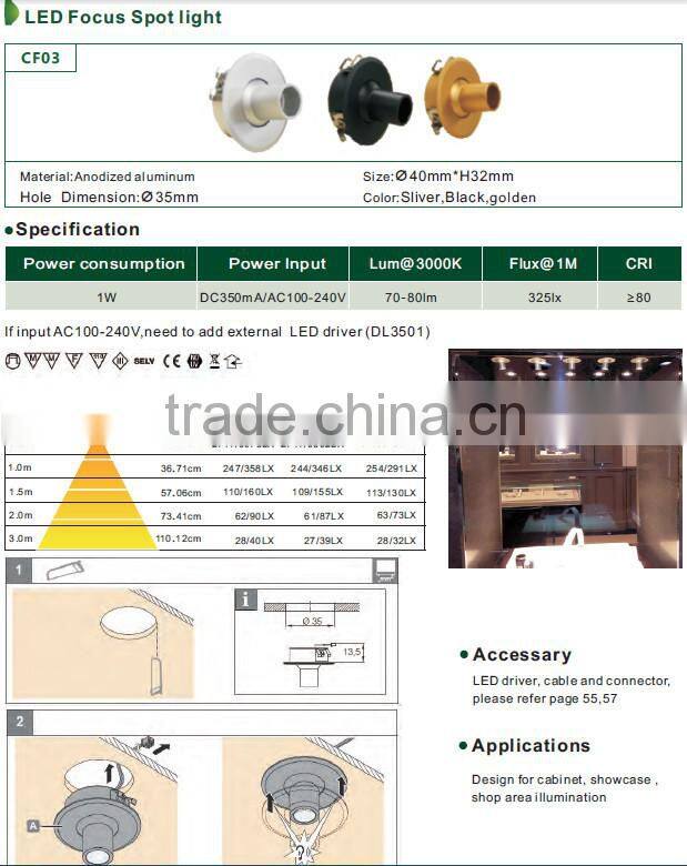 led light for jewelry showcase( 1w , DC350MA)