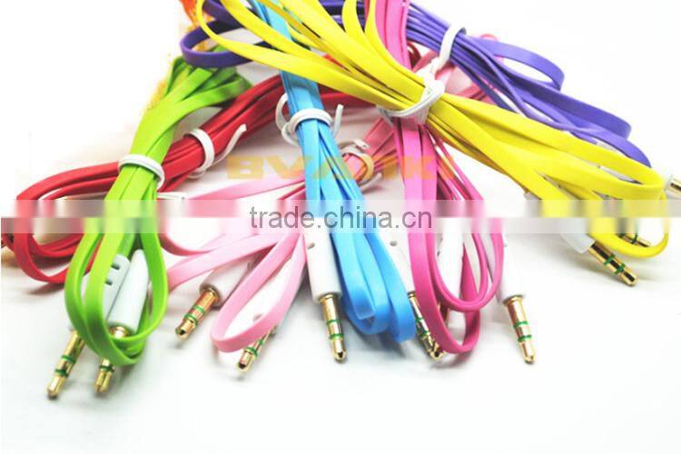 Hot Selling High Quality Colorful 3.5mm Male to Male Flat Noodle AUX Stereo Audio Cable