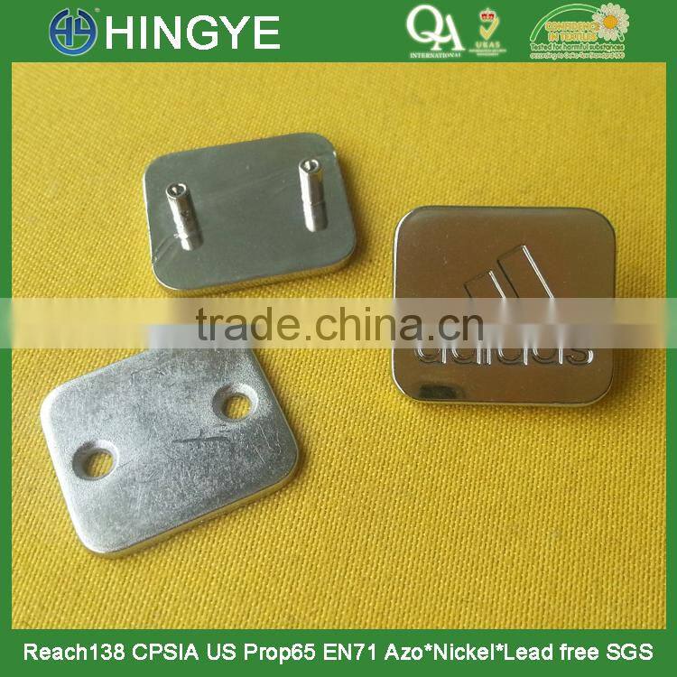 wholesale zinc alloy square shaped metal brand logo label for garments 15336