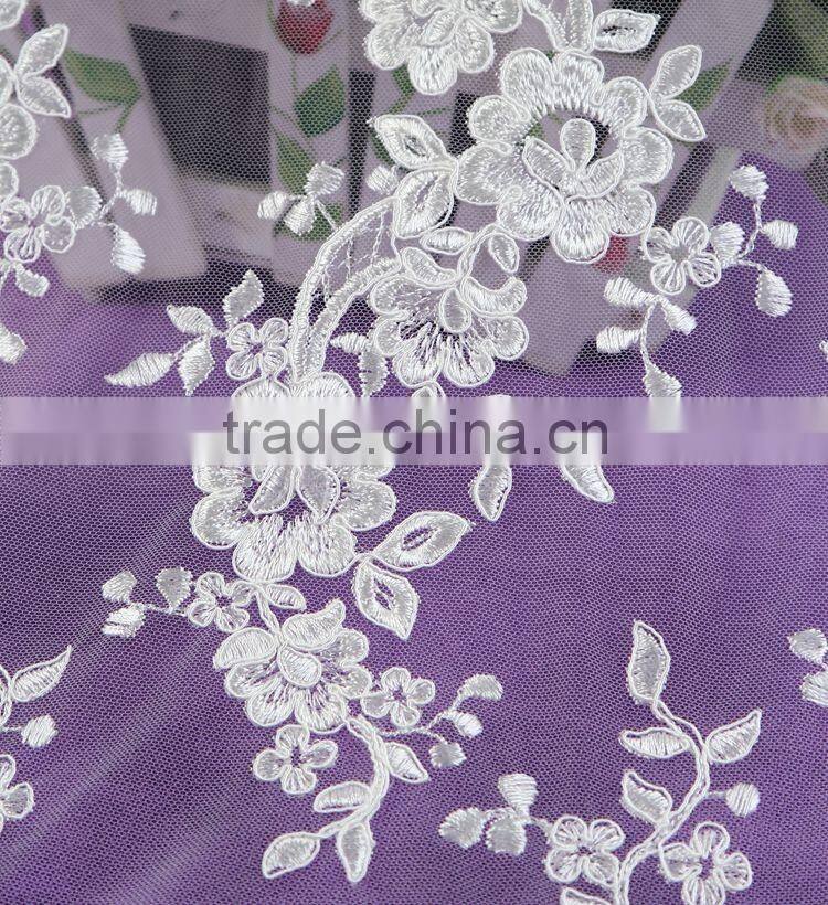 wholesale high quality white cotton lace embroidery fabric for dress new design