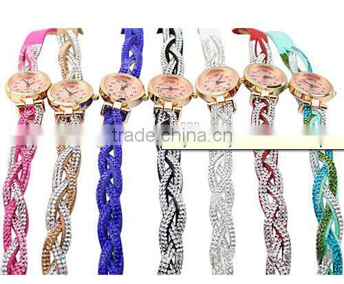 Luxury Womens Bracelet Wrist Watch Crystal Diamond Band Knitted Wrap Dial Quartz