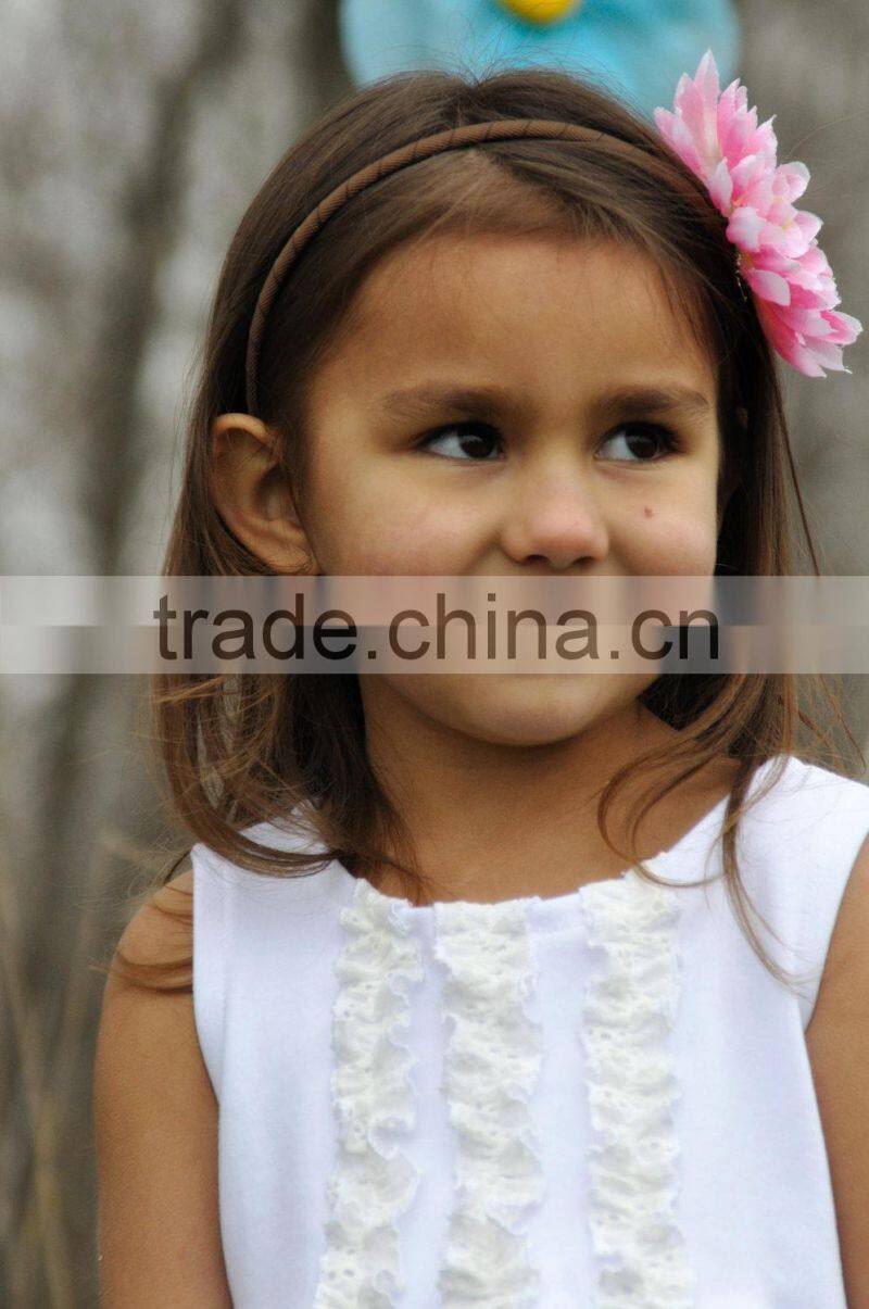 2015 Lovely design cotton lace top with Double Ruffle jeans pants Clothing sets