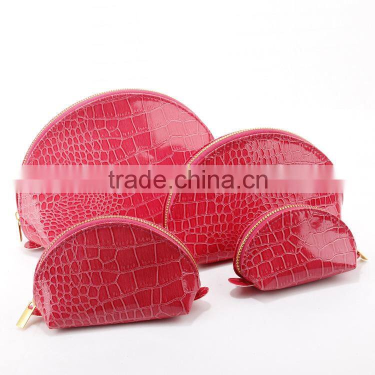 Fashionable solid color cute pattern crocodile skin pu cosmetic bag