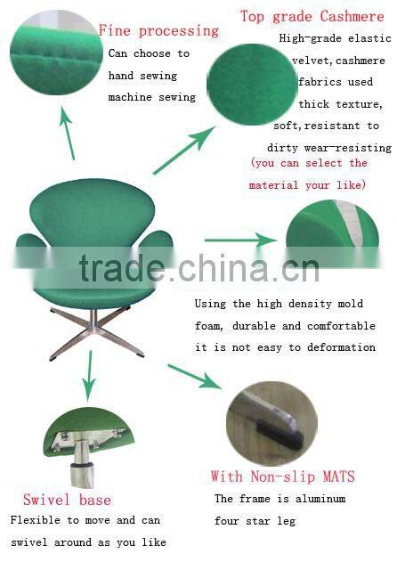 Green fabric fiberglass wool swan chair by Arne Jacobsen H-378B
