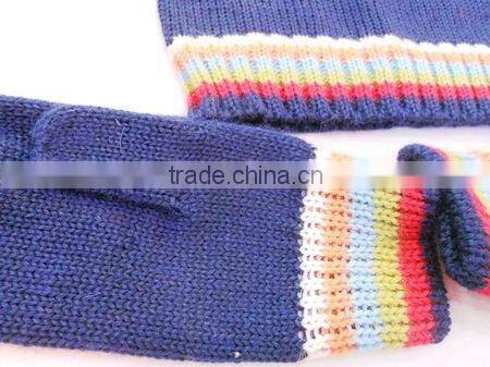 fashion lady acrylic knitted jacquard mitten hat set