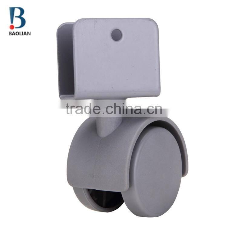 2015 discount durable 1.5 inches grey nylon U plate swivel twin plastic casters for wardrobe