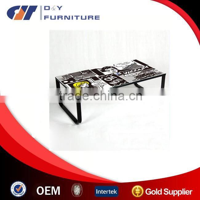 Modern Design Glass and Metal Coffee Table with Picture Print