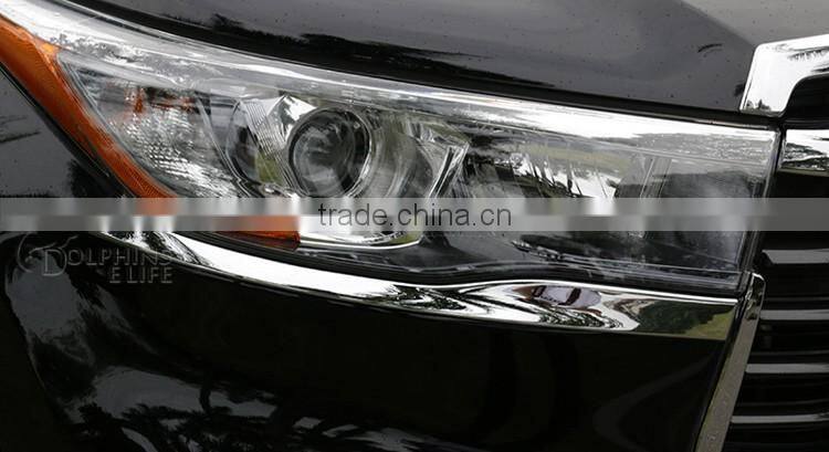 1Pair Car Front Headlight Trim Eye Line Eyebrow Garnish Decorative Cover ABS For Toyota Highlander 2014 2015