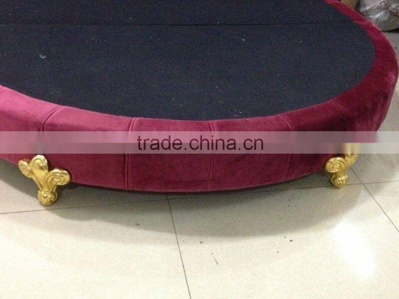 Hotel Bedroom Furniture Fabric Round Bed Glod Leaf Classic Solid Wood Legs DHR01