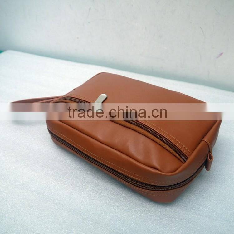 Hot sale cosmetic bag unisex brown make-up bag travel cosmetic bag with handle