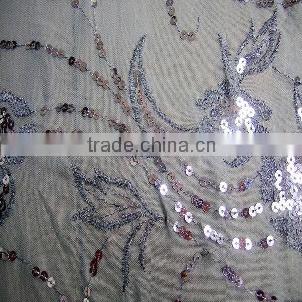 Computer embroidery ankara fabric diamond blue flower + sequins chemical embroidery lace border
