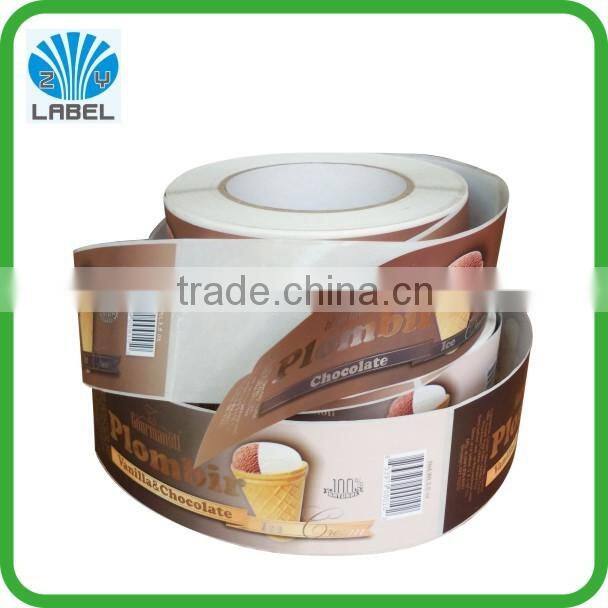 Food sticker roll for chocolate ice cream label