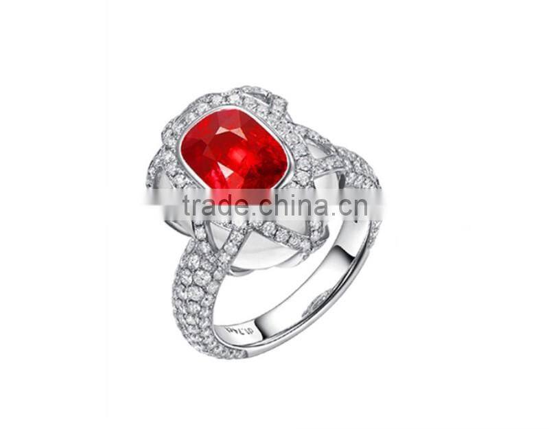 guangzhou factory jewellery gold fashionable18k gold inlay diamond red natual gemstone ruby ring for women precious gold jewelry