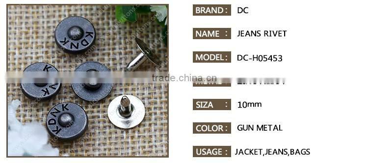 Antique silver alloy custom metal jeans rivet leather jean metal button