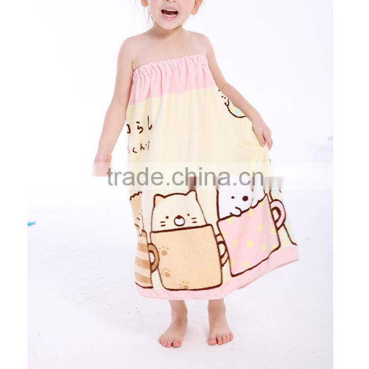 2015 Hot sell 100% cotton terry velour lovely cat printed bath towel skirt for girls