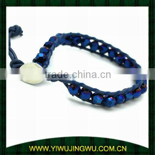 2013 wholesale Silver Beaded Leather Bracelet