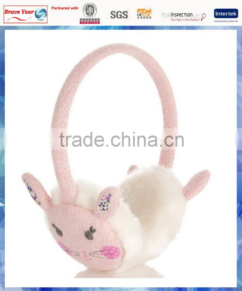fluffy bunny knitted kids winter earmuffs with glitter nose and 3D ears