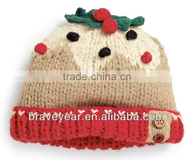 girls Christmas cake knitted hat with fleece inside