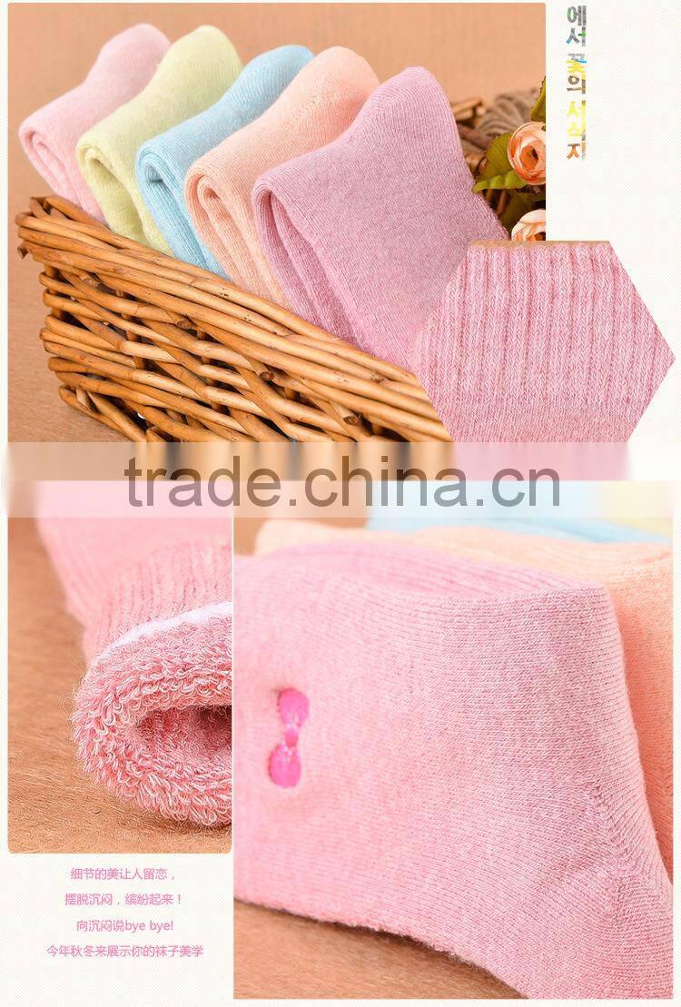 Embroidery bow socks warm thick Terry cotton thick line knitting socks china socks factory