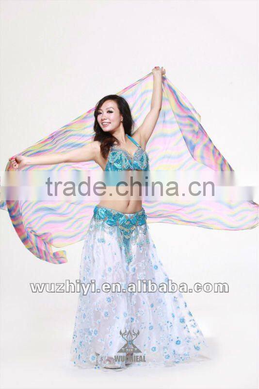 Wuchieal Silk Belly Dance Veil in Gradation Colors, Dance Accessory in Belly Dance Performance