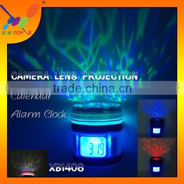 2015 newest design Camera Lens Shape LED star colorful projector musical night light for baby calendar Alarm Clock