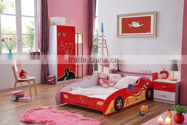 unique style wooden bedroom furniture sets with kids race car bed design