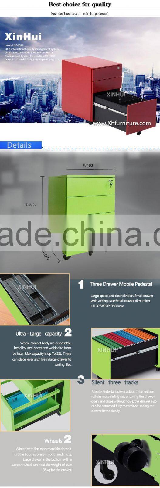 Modern style 3 drawer mobile pedestal cabinet