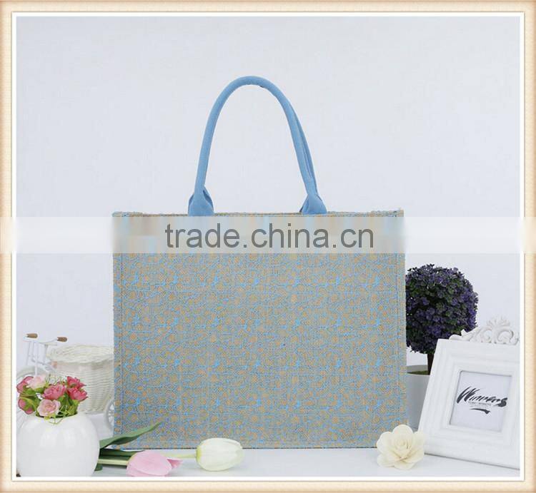 2015 new design jute shopping bag with lace cover