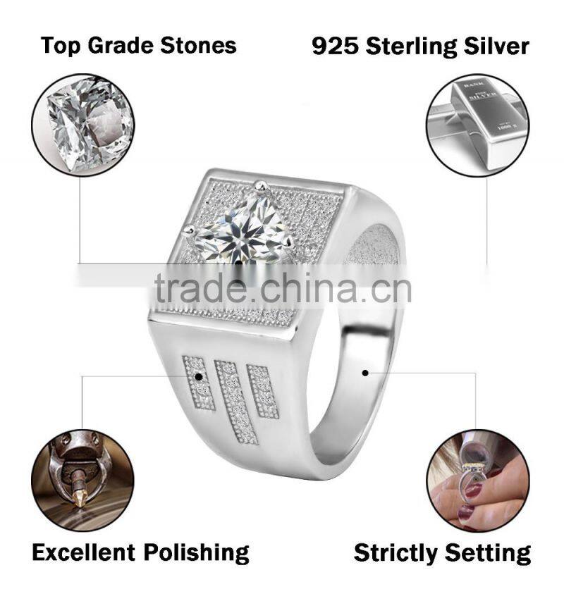 hot sale fashion 925 sterling silver ring gypsy setting micro zircon ring for men