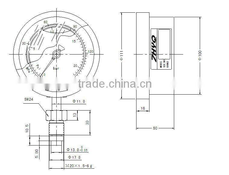 Food machine pressure Gauge PT124Y-621