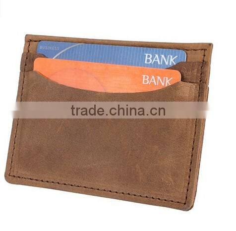 Wholesale genuine vintage leather double sided business card id credit card holder