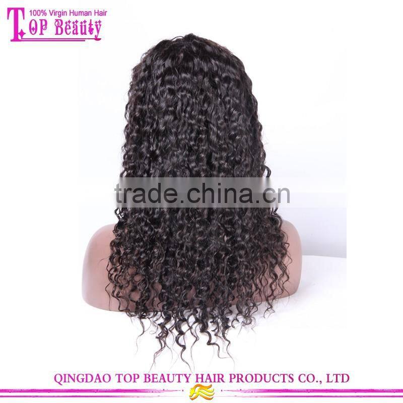 Wholesale Qingdao Factory Price 20 Inch Raw Unprocessed Virgin Peruvian Hair Lace Wig Curly Human Hair Topper Wig