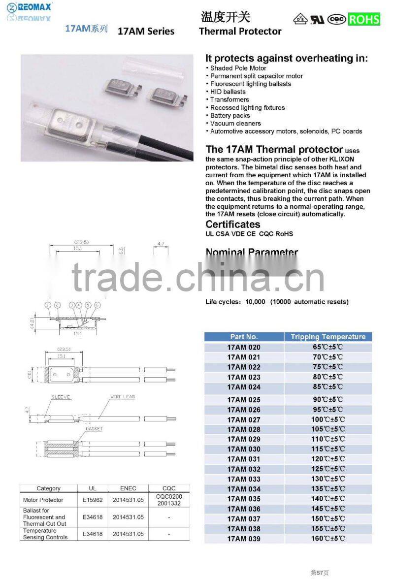 radial lead resettable thermal cutout