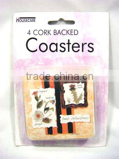 4pcs Cork Backed Coasters For One Dollar Item,kitchenware