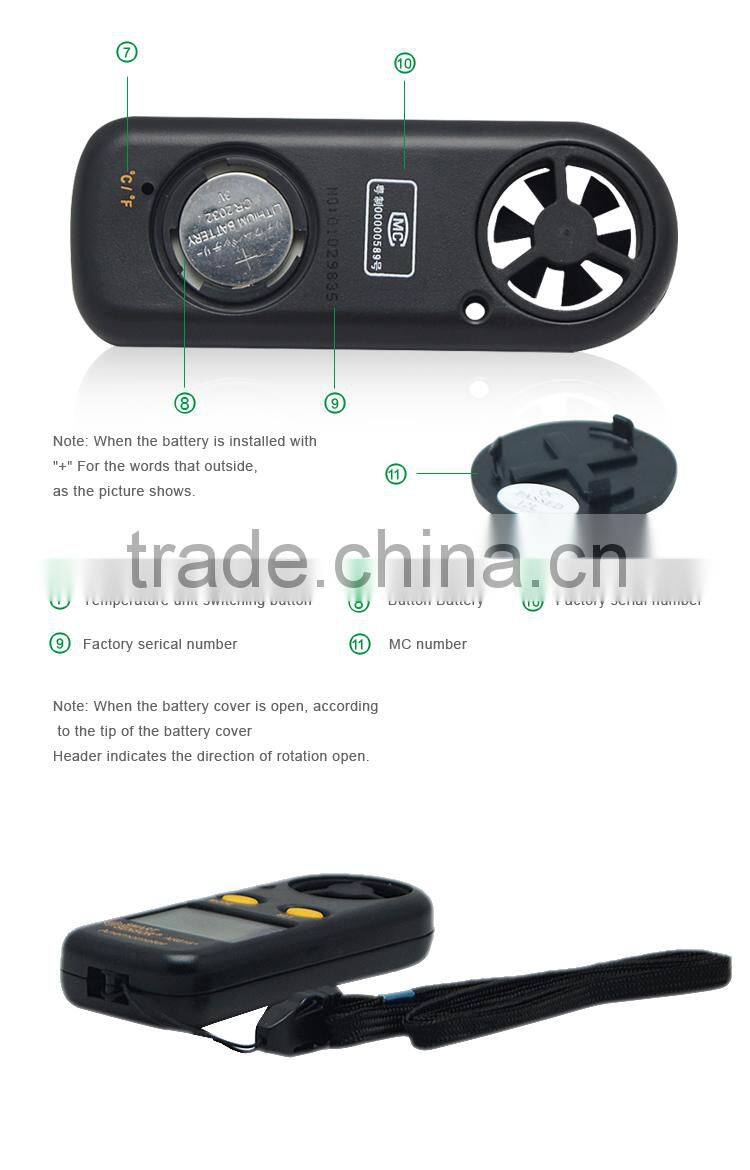 AR816+ Mini Anenometer Digital Vane Wind Speed Meter With Temperature Sensor