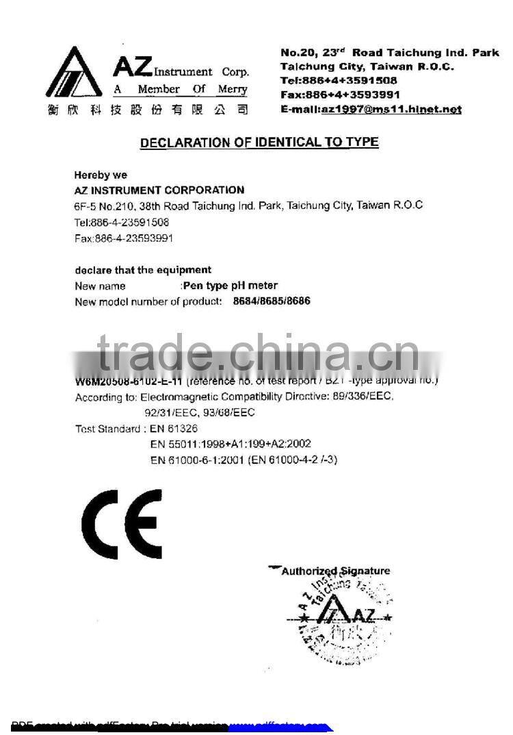 AZ8684 Pocket Size Water Analysis Meter PH Sensor PH Pen
