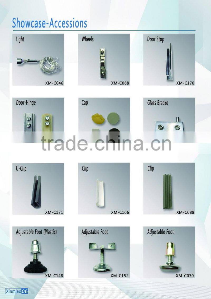 Profiles of alumium showcase and its hardware, Glass showcase for art show