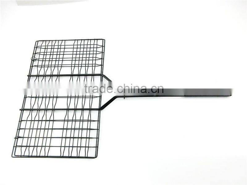 Hot sale Non-stick square wooden handle BBQ Grill Tools BBQ Grill basket
