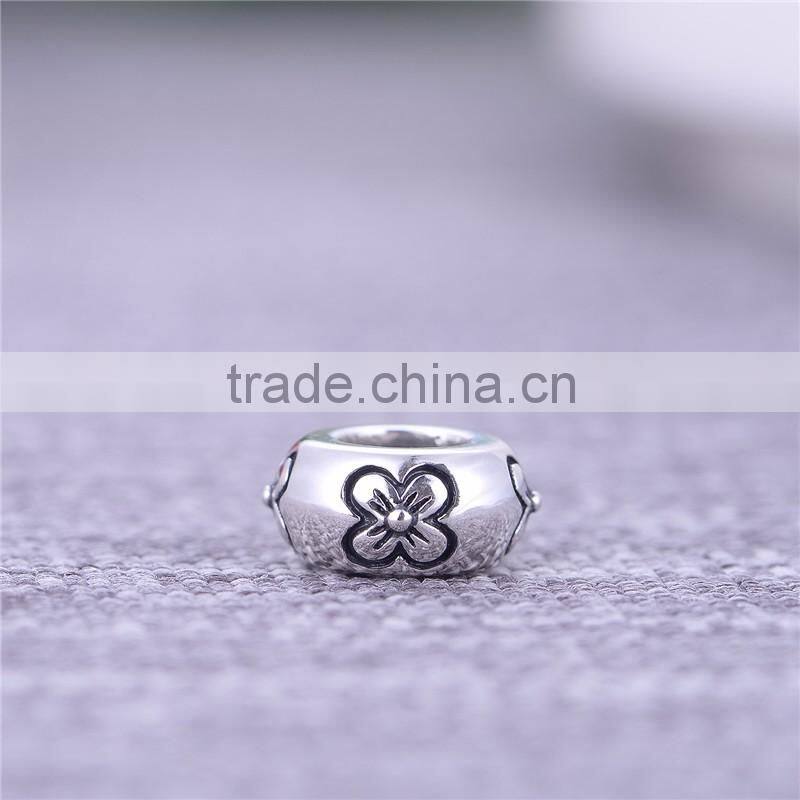 Flower Design Engravable Large Hole Beads Tibetan Silver Beads