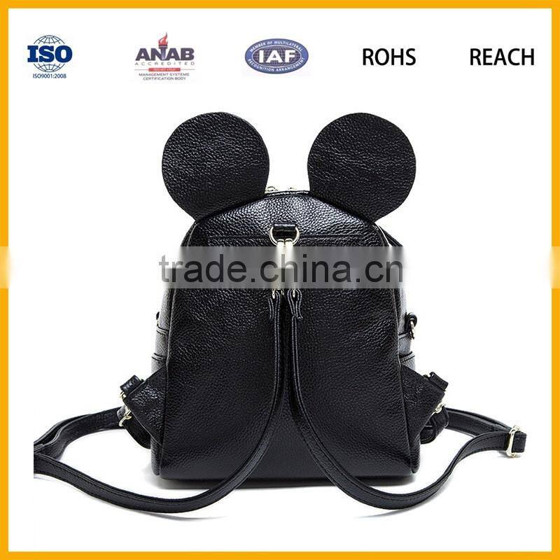 Latest Design Low Price Funny Style Black PU Leather Mini Backpack Leisure Bag for Girls