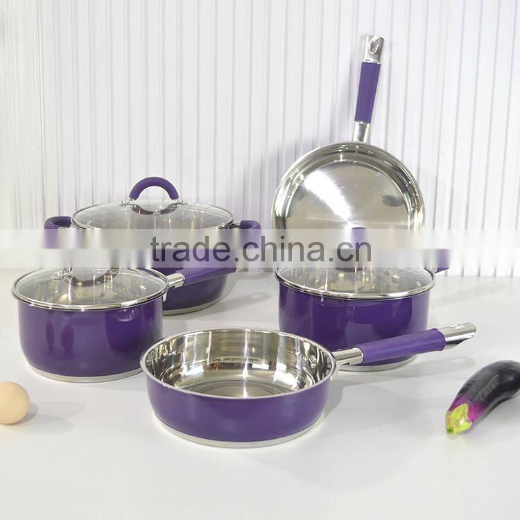 8pcs saucepan, cassorle cookware set stainless steel belly stock pot belly cookware with glass lids