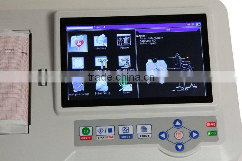 CE& FDA approved portable ecg machine Digital 6-channel Touch screen color Electrocardiograph ECG EKG machine with free software