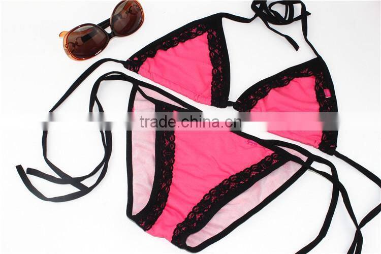 Cheap Women Sexy Beach Bikini Suit Top Thong Lace Pucker Butt Swimwear Bra Plus String