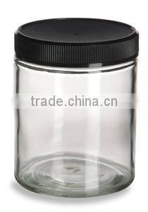 Straight Sided Clear Glass Jar 6 oz(180ml) w/ Std Black Lid