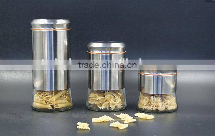 Set of 4 Glass Storage jar food container bottle with stainless steel coat