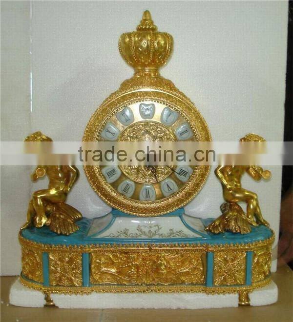 Antique Curio Ceramic Telephone Table Clock, Gold Plated Brass Footed Desk Clock, Collectable Home Decorative Table Clock