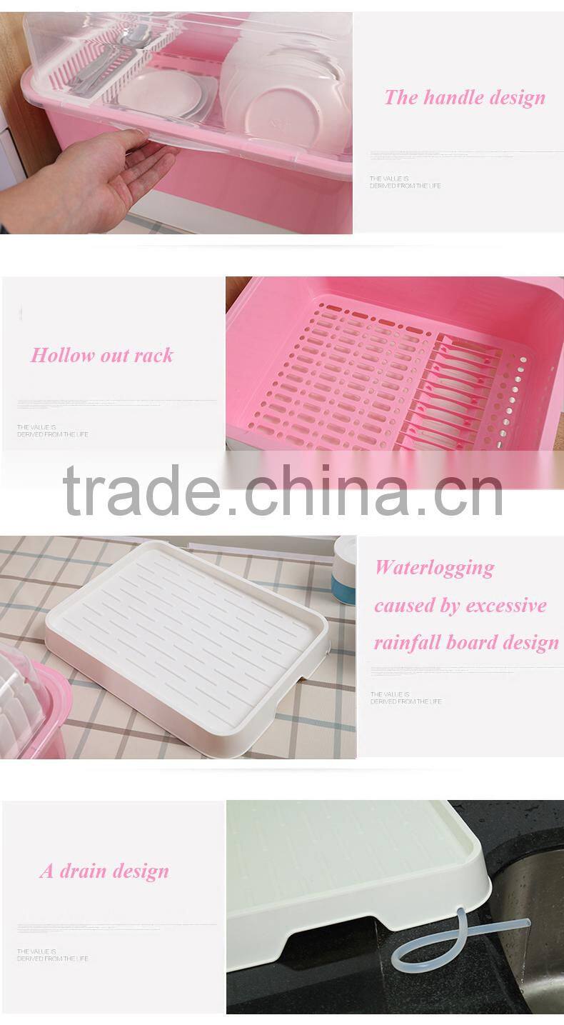 Double-deck plastic kitchen drain rack dishes water lid organizer bowl shelf