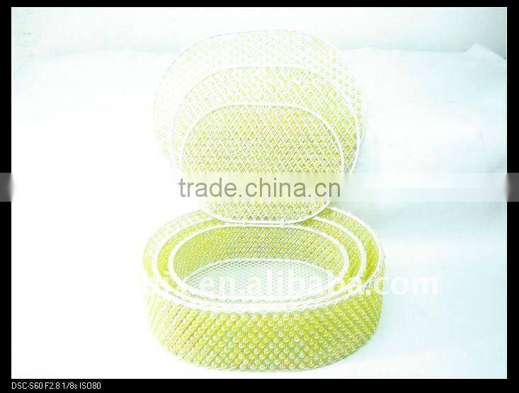 Green pearl wire storage box set with lid