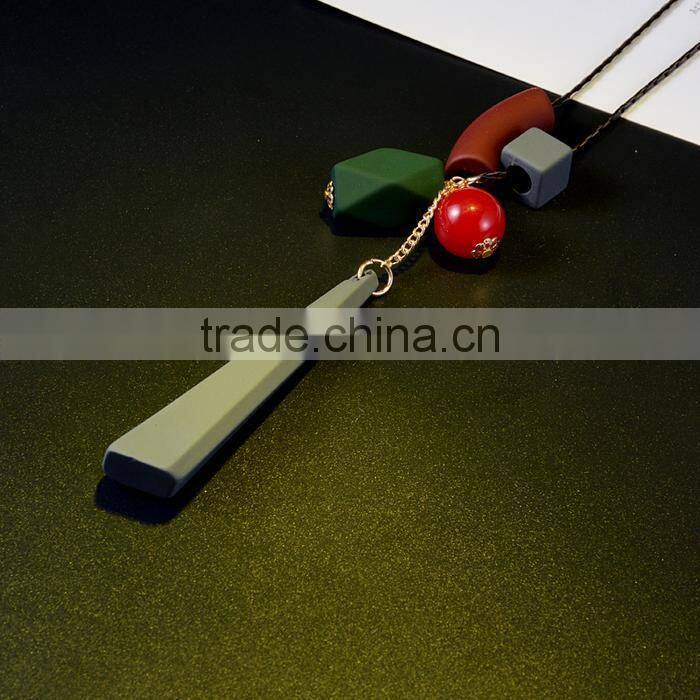 Europe America popular geometric pendant beads necklace rubber hand painted beads pendant long necklace