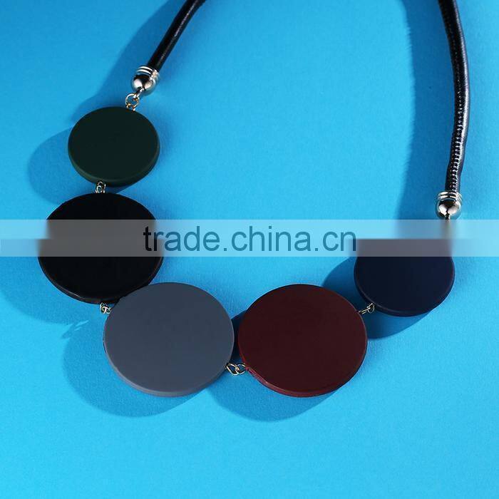 Korean colorful rubber round disc linked pendant necklace popular geometric choker necklace women leather necklace